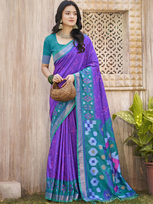 Purple Pochampalli Silk Saree With Blouse Piece