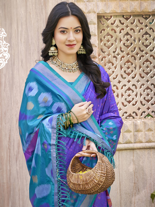 Purple Pochampalli Silk Saree With Blouse Piece