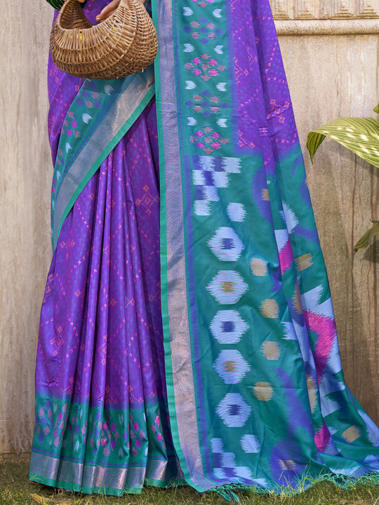Purple Pochampalli Silk Saree With Blouse Piece