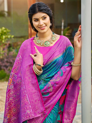 Sea Green Soft Silk Saree With Blouse Piece
