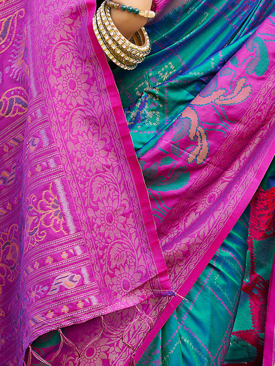 Sea Green Soft Silk Saree With Blouse Piece