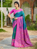 Sea Green Soft Silk Saree With Blouse Piece