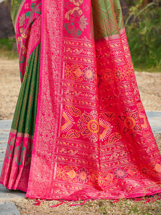 Mehandi Soft Silk Saree With Blouse Piece
