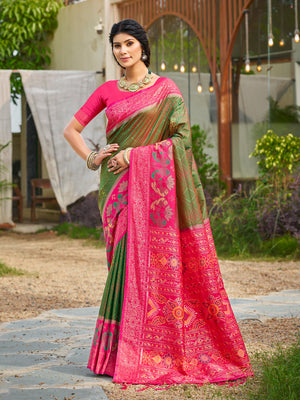 Mehandi Soft Silk Saree With Blouse Piece