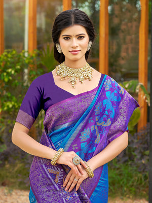 Blue Soft Silk Saree With Blouse Piece