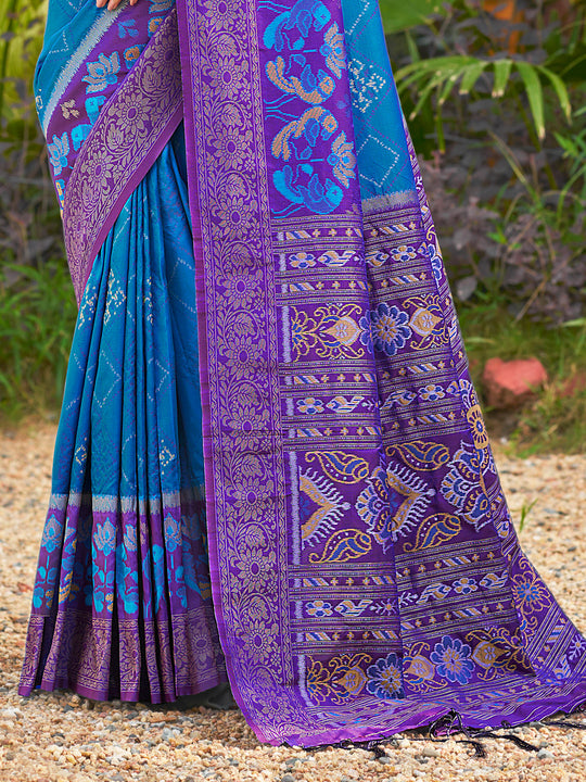 Blue Soft Silk Saree With Blouse Piece