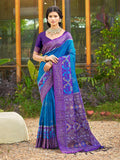 Blue Soft Silk Saree With Blouse Piece