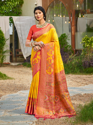 Yellow Soft Silk Saree With Blouse Piece