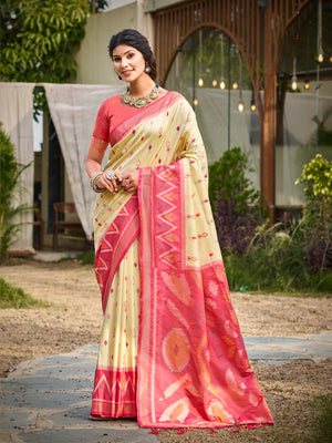 Cream Soft Silk Saree With Blouse Piece