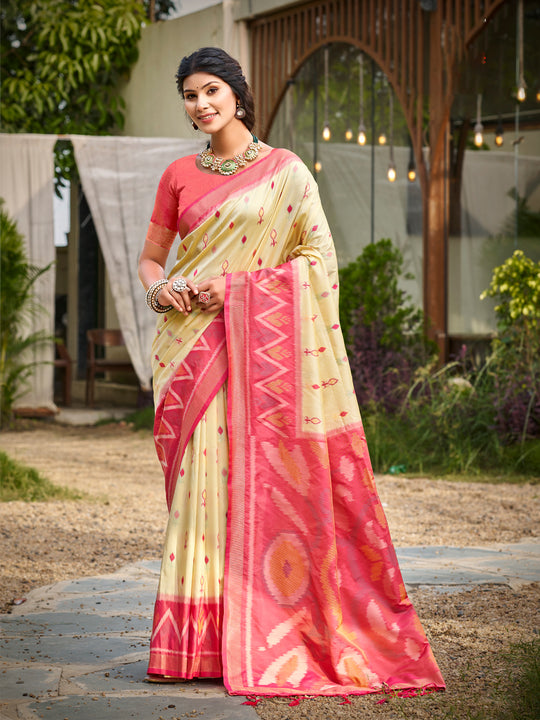 Cream Soft Silk Saree With Blouse Piece