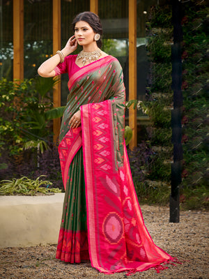Mehandi Soft Silk Saree With Blouse Piece