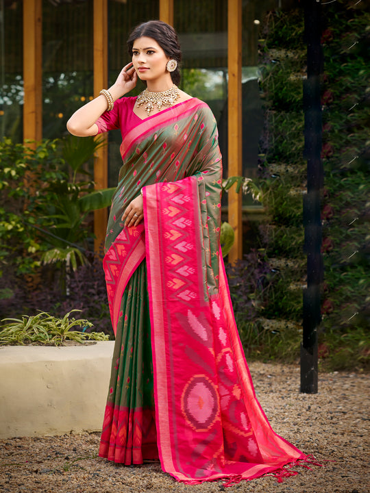 Mehandi Soft Silk Saree With Blouse Piece