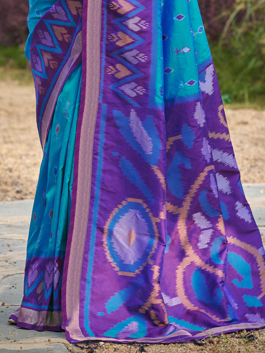 Blue Soft Silk Saree With Blouse Piece