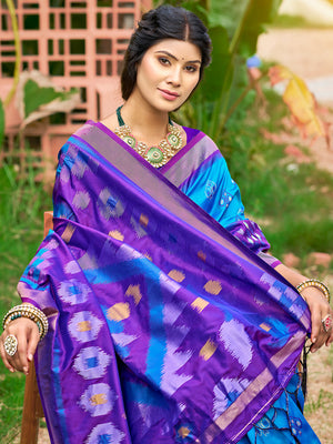 Blue Soft Silk Saree With Blouse Piece