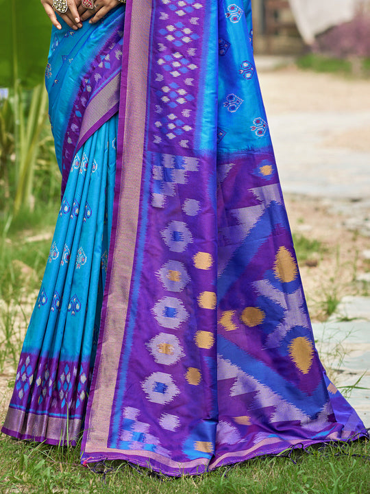 Blue Soft Silk Saree With Blouse Piece