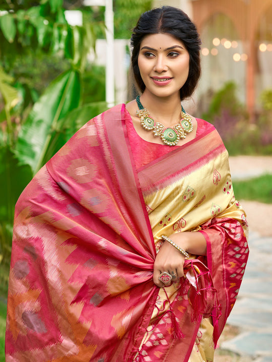 Cream Soft Silk Saree With Blouse Piece