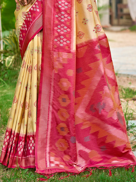 Cream Soft Silk Saree With Blouse Piece