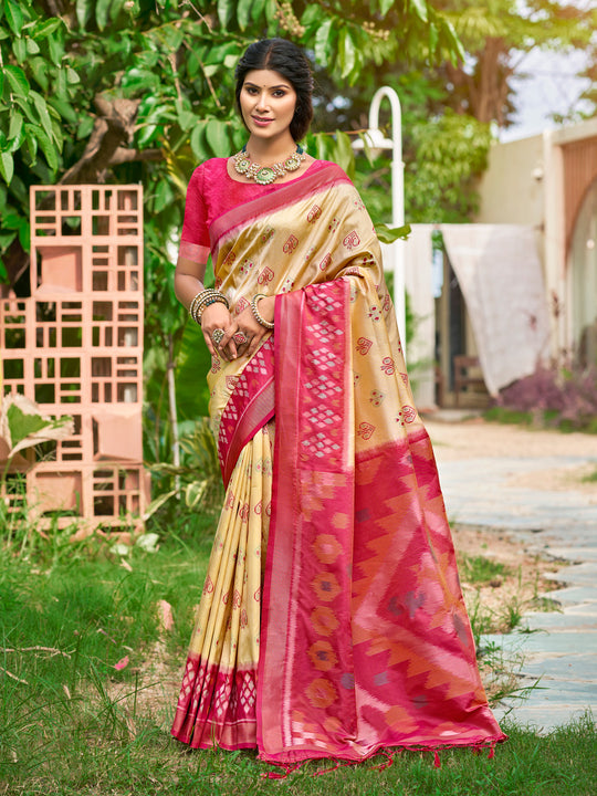 Cream Soft Silk Saree With Blouse Piece