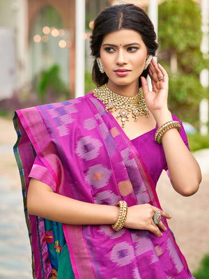 Sea Green Soft Silk Saree With Blouse Piece