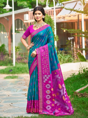 Sea Green Soft Silk Saree With Blouse Piece