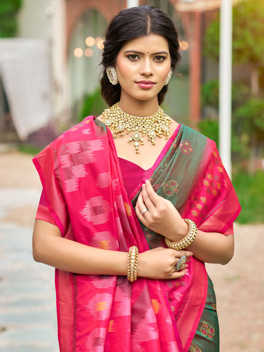 Mehandi Soft Silk Saree With Blouse Piece