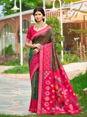 Mehandi Soft Silk Saree With Blouse Piece