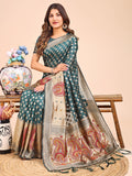 Sea Green Linen Cotton Saree With Blouse Piece