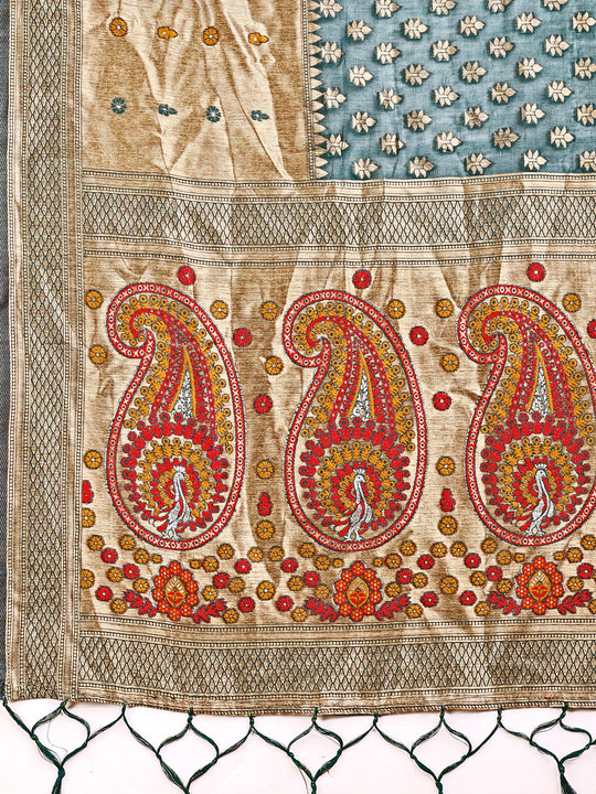 Sea Green Linen Cotton Saree With Blouse Piece