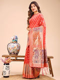Peach Linen Cotton Saree With Blouse Piece