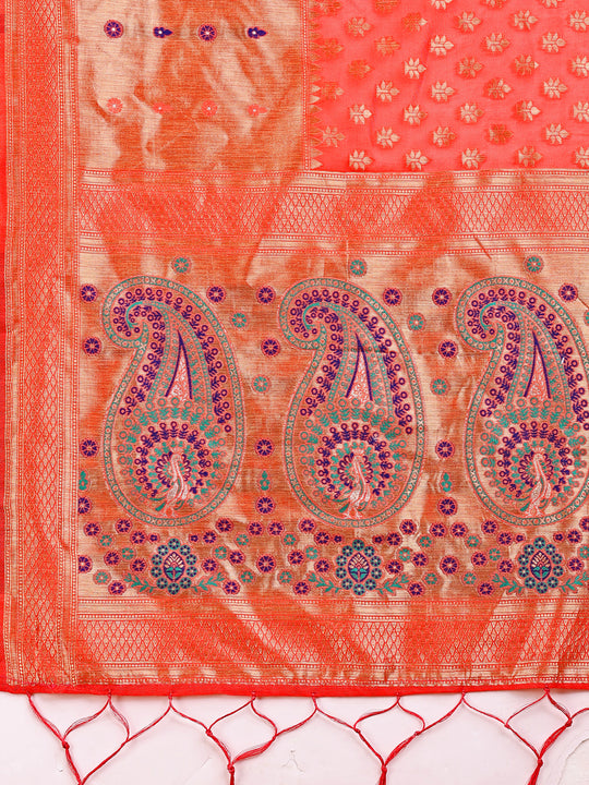 Peach Linen Cotton Saree With Blouse Piece