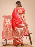 Red Linen Cotton Saree With Blouse Piece