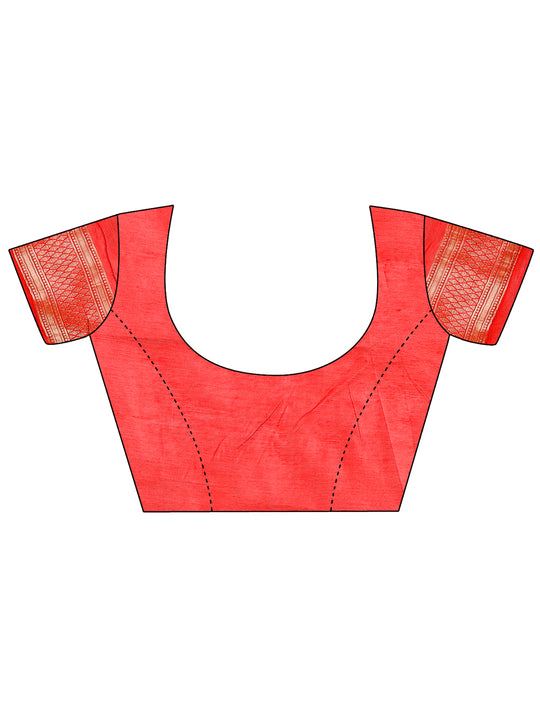 Red Linen Cotton Saree With Blouse Piece