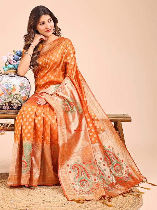 Mustrad Linen Cotton Saree With Blouse Piece