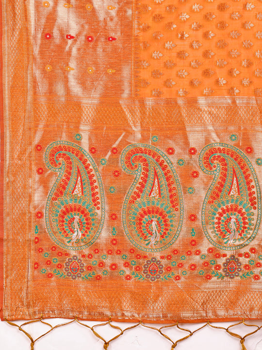 Mustrad Linen Cotton Saree With Blouse Piece