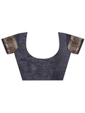 Navy Blue Linen Cotton Saree With Blouse Piece