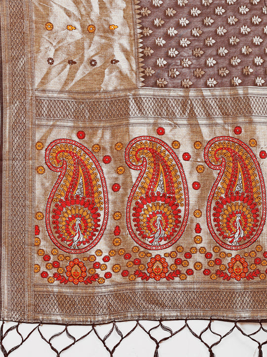 Brown Linen Cotton Saree With Blouse Piece