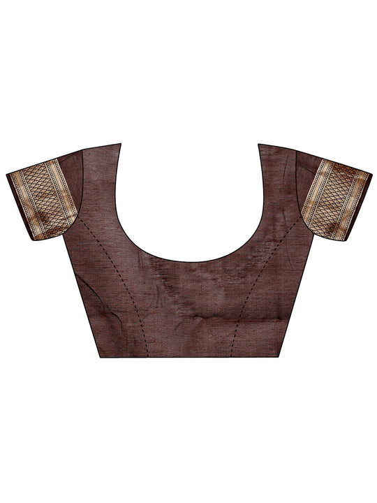 Brown Linen Cotton Saree With Blouse Piece