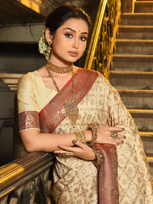 Maroon Banarasi Silk Saree With Blouse Piece