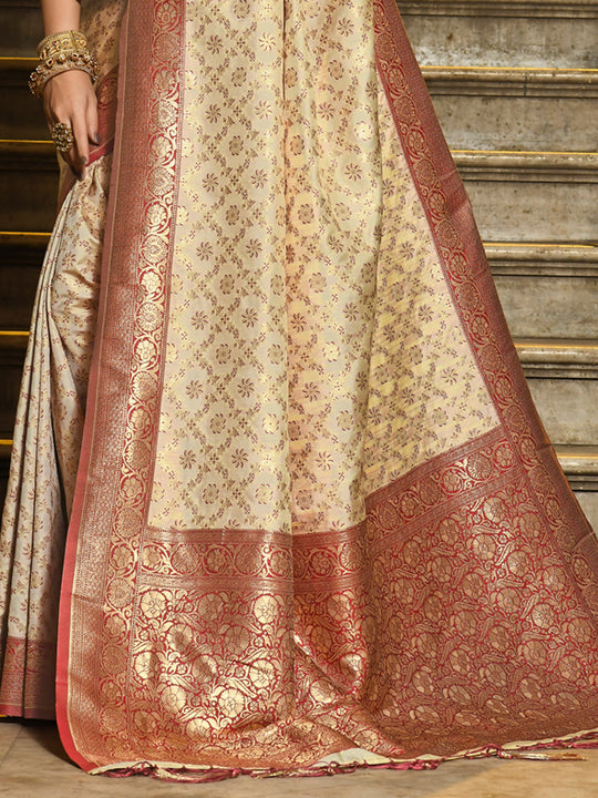 Maroon Banarasi Silk Saree With Blouse Piece