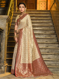 Maroon Banarasi Silk Saree With Blouse Piece