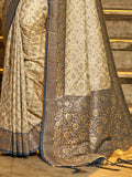Navy Blue Banarasi Silk Saree With Blouse Piece