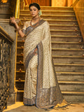 Navy Blue Banarasi Silk Saree With Blouse Piece