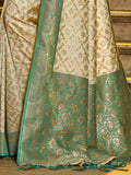 Sea Green Banarasi Silk Saree With Blouse Piece