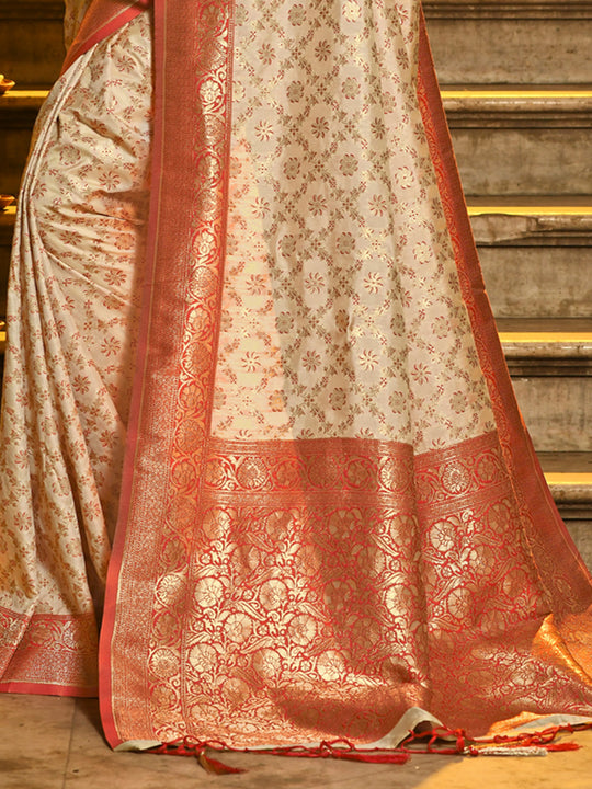 Red Banarasi Silk Saree With Blouse Piece