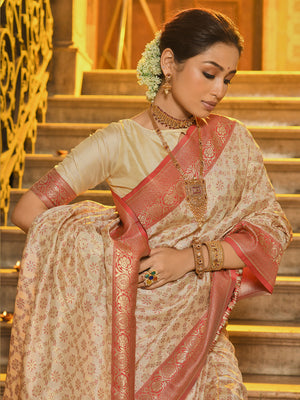 Red Banarasi Silk Saree With Blouse Piece
