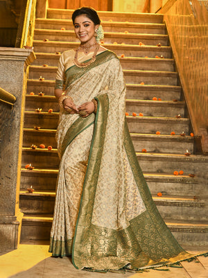 Dark Green Banarasi Silk Saree With Blouse Piece