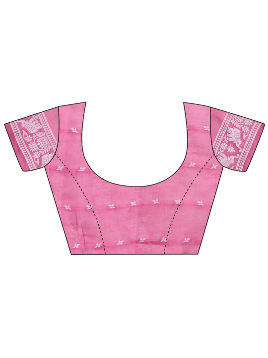 Pink Linen Cotton Saree With Blouse Piece