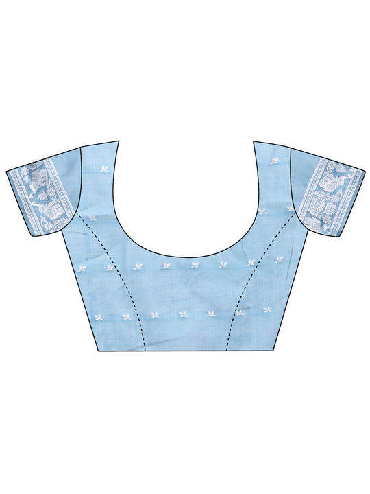 Sky Blue Linen Cotton Saree With Blouse Piece