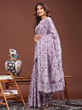 Purple Linen Cotton Saree With Blouse Piece