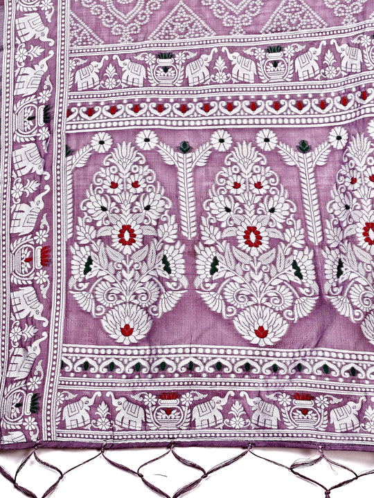 Purple Linen Cotton Saree With Blouse Piece